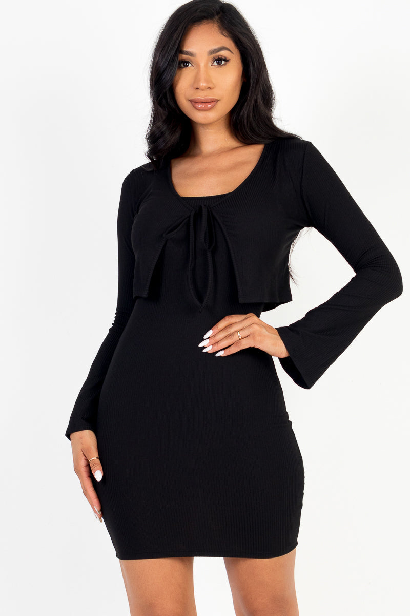 Rib Cropped Cardigan & Mini Cami Bodycon Dress (CAPELLA)-23