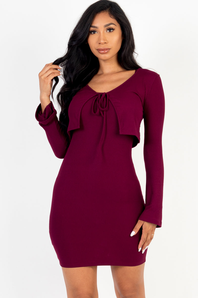 Rib Cropped Cardigan & Mini Cami Bodycon Dress (CAPELLA)-28