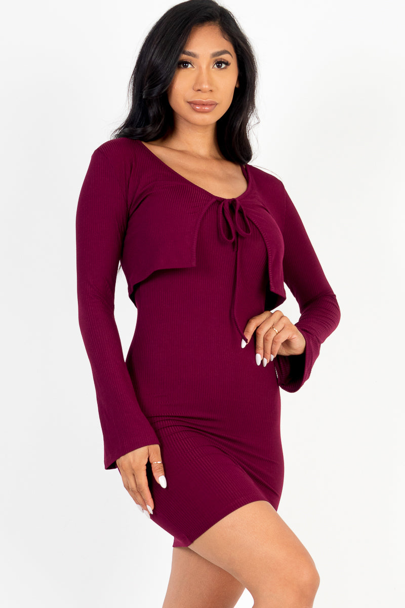 Rib Cropped Cardigan & Mini Cami Bodycon Dress (CAPELLA)-29