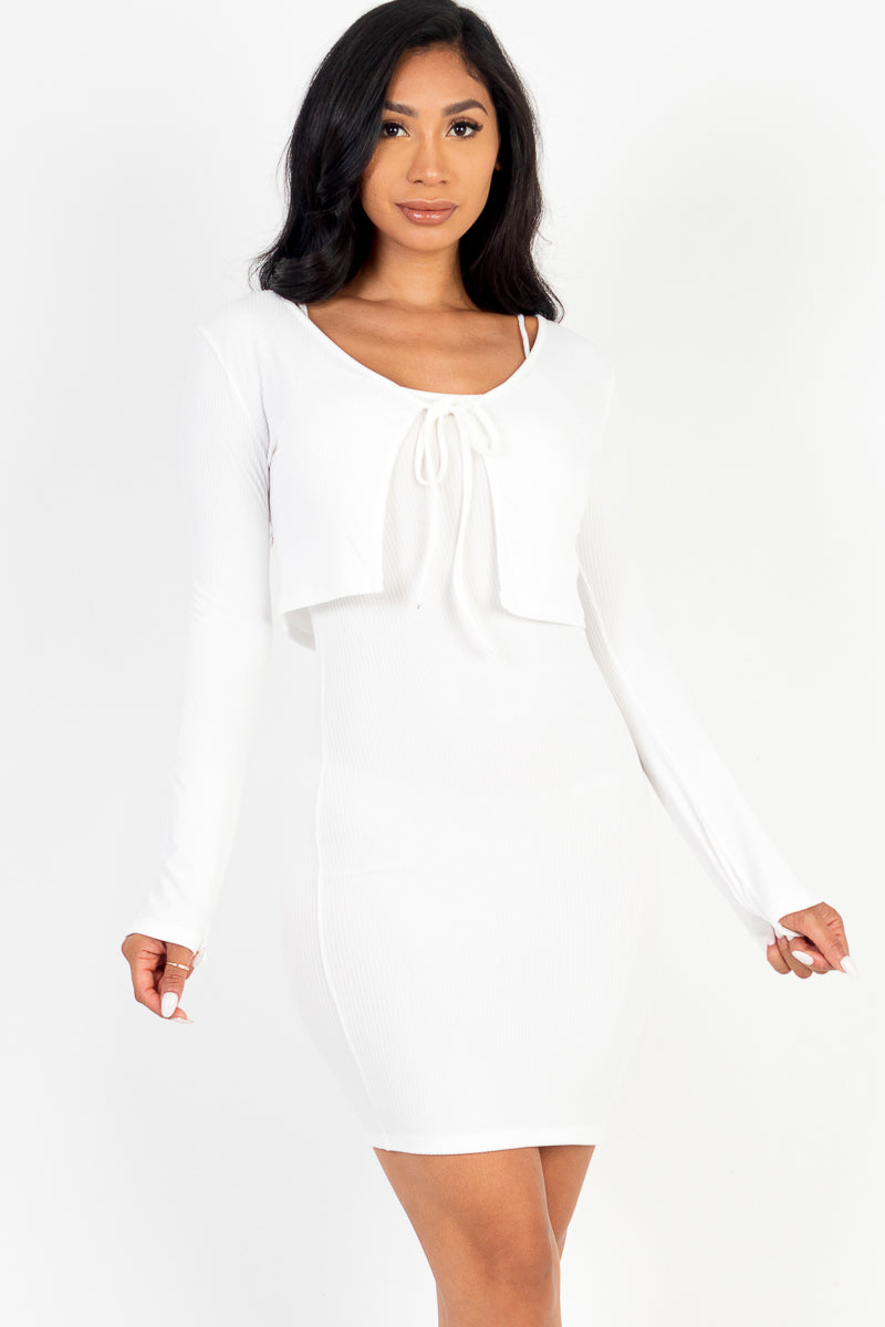 Rib Cropped Cardigan & Mini Cami Bodycon Dress (CAPELLA)-18