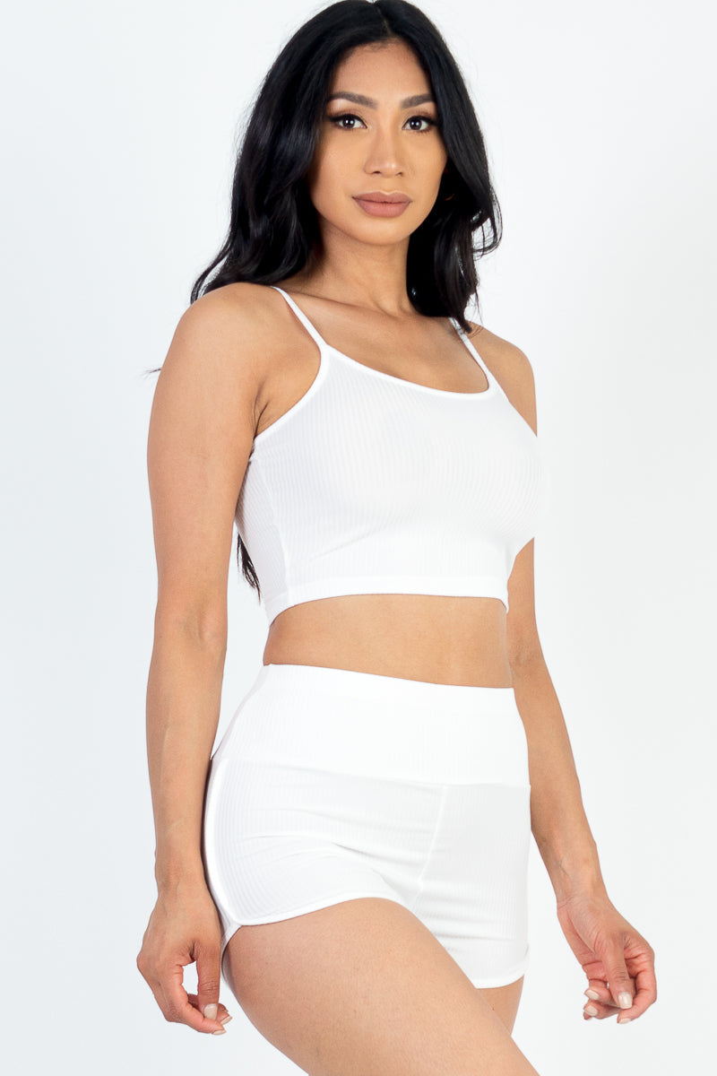 Ribbed Cami Crop Top & Ruched Shorts Set(CAPELLA)-42