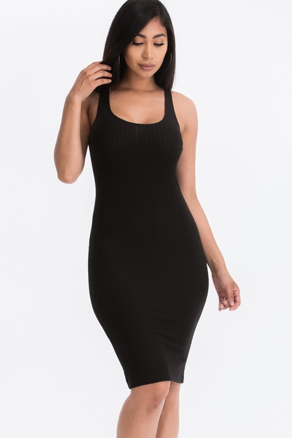 Ribbed Back Slit Bodycon Dress (CAPELLA)-35