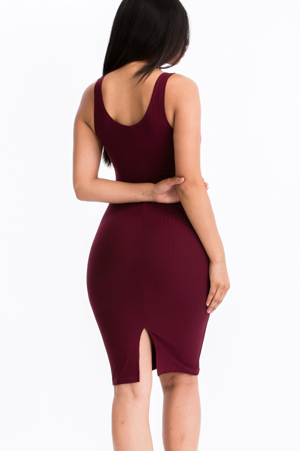 Ribbed Back Slit Bodycon Dress (CAPELLA)-7