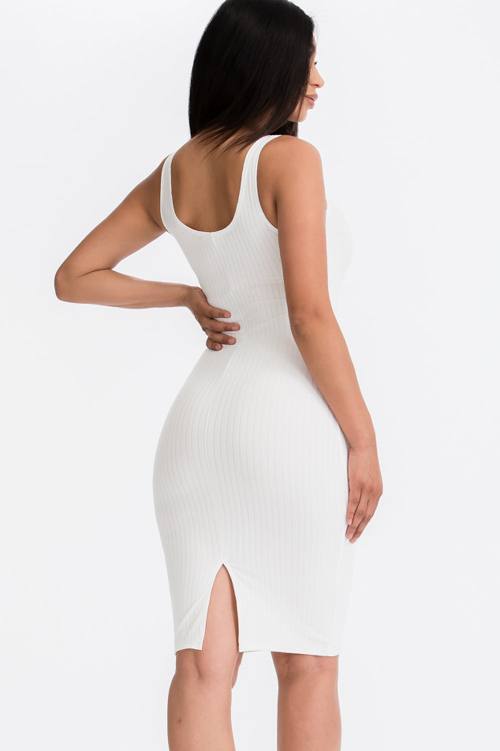 Ribbed Back Slit Bodycon Dress (CAPELLA)-32