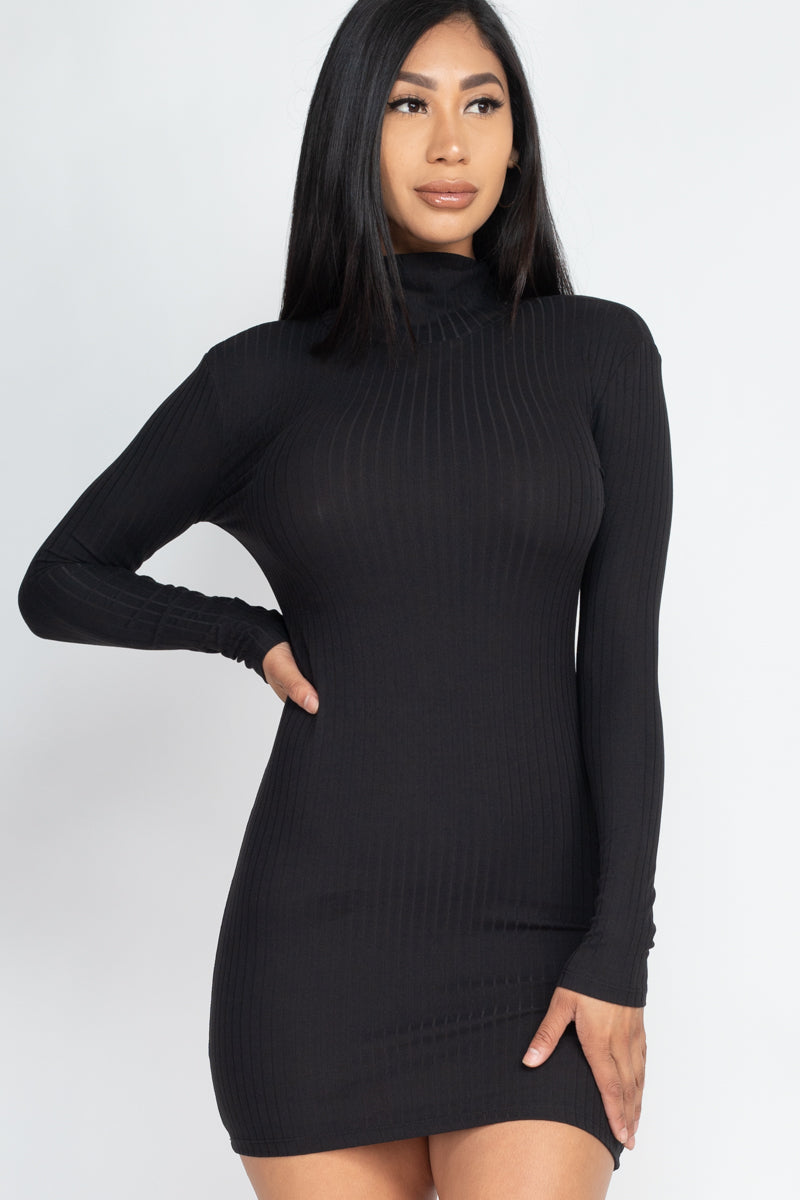 Ribbed Mock Neck Bodycon Mini Dress (CAPELLA)-30