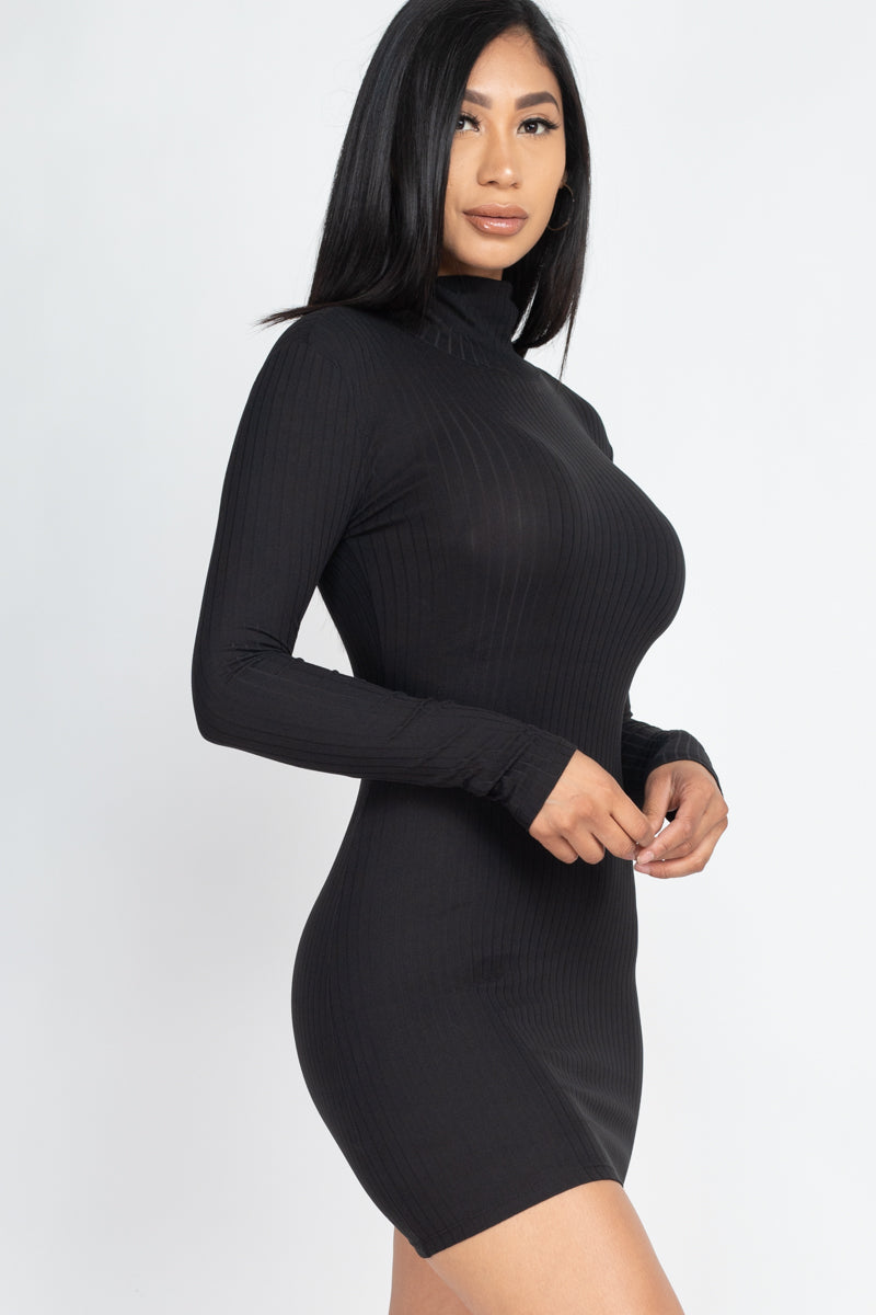 Ribbed Mock Neck Bodycon Mini Dress (CAPELLA)-31