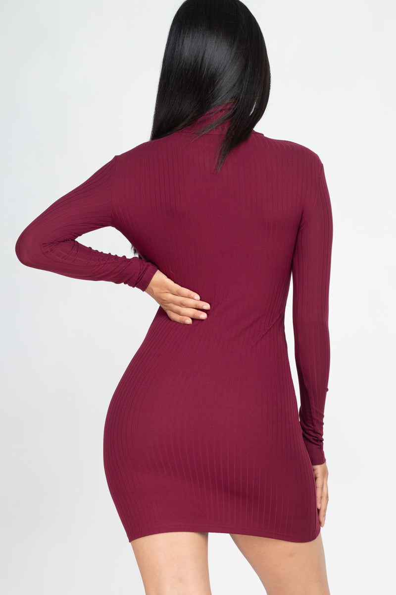 Ribbed Mock Neck Bodycon Mini Dress (CAPELLA)-17