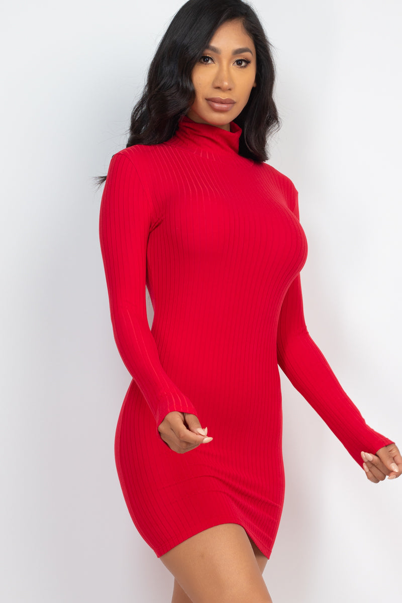 Ribbed Mock Neck Bodycon Mini Dress (CAPELLA)-41