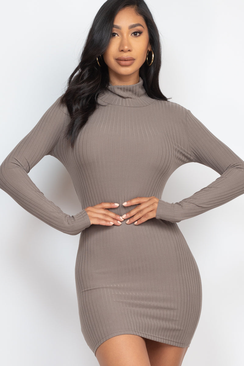 Ribbed Mock Neck Bodycon Mini Dress (CAPELLA)-10