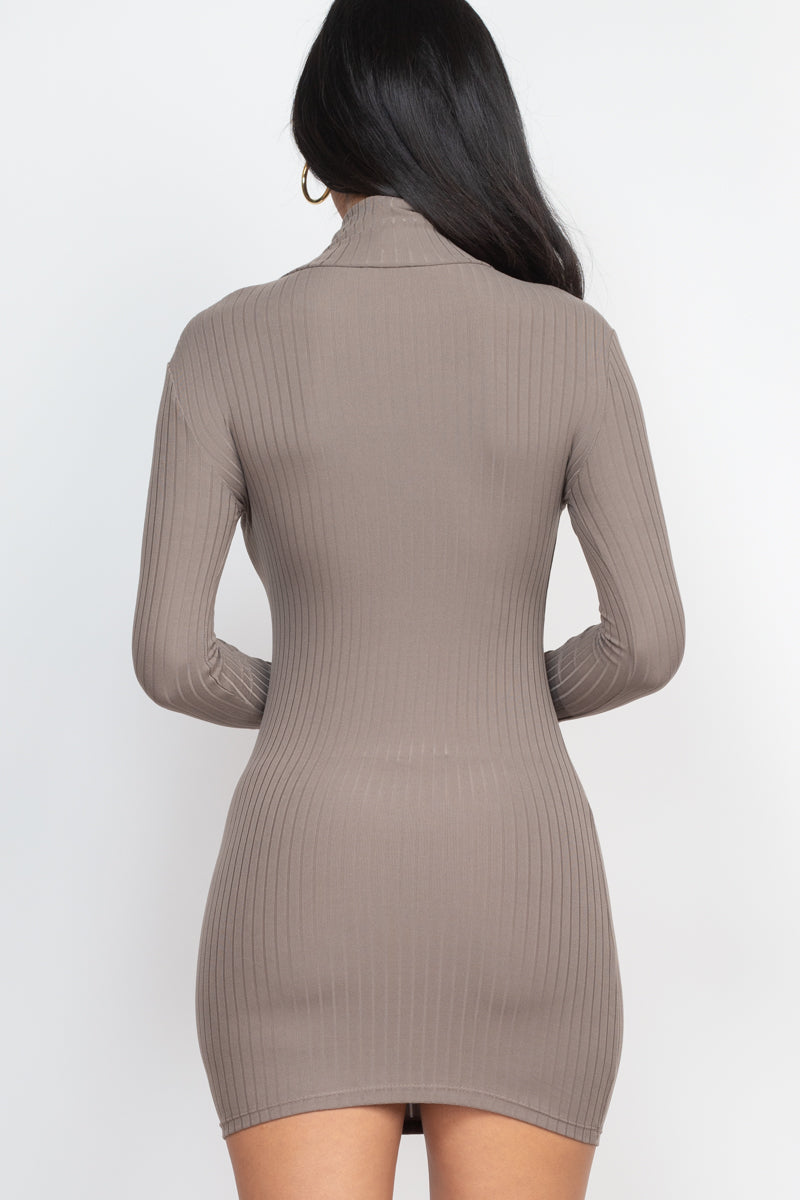 Ribbed Mock Neck Bodycon Mini Dress (CAPELLA)-12