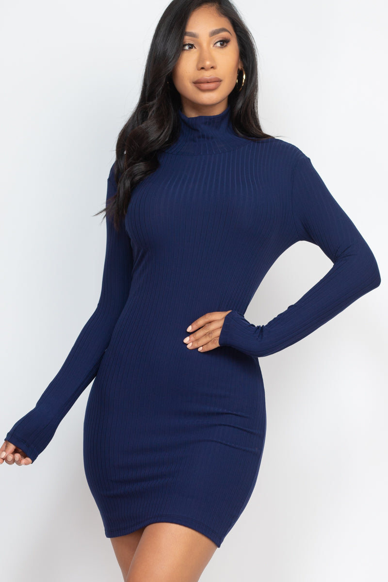 Ribbed Mock Neck Bodycon Mini Dress (CAPELLA)-5