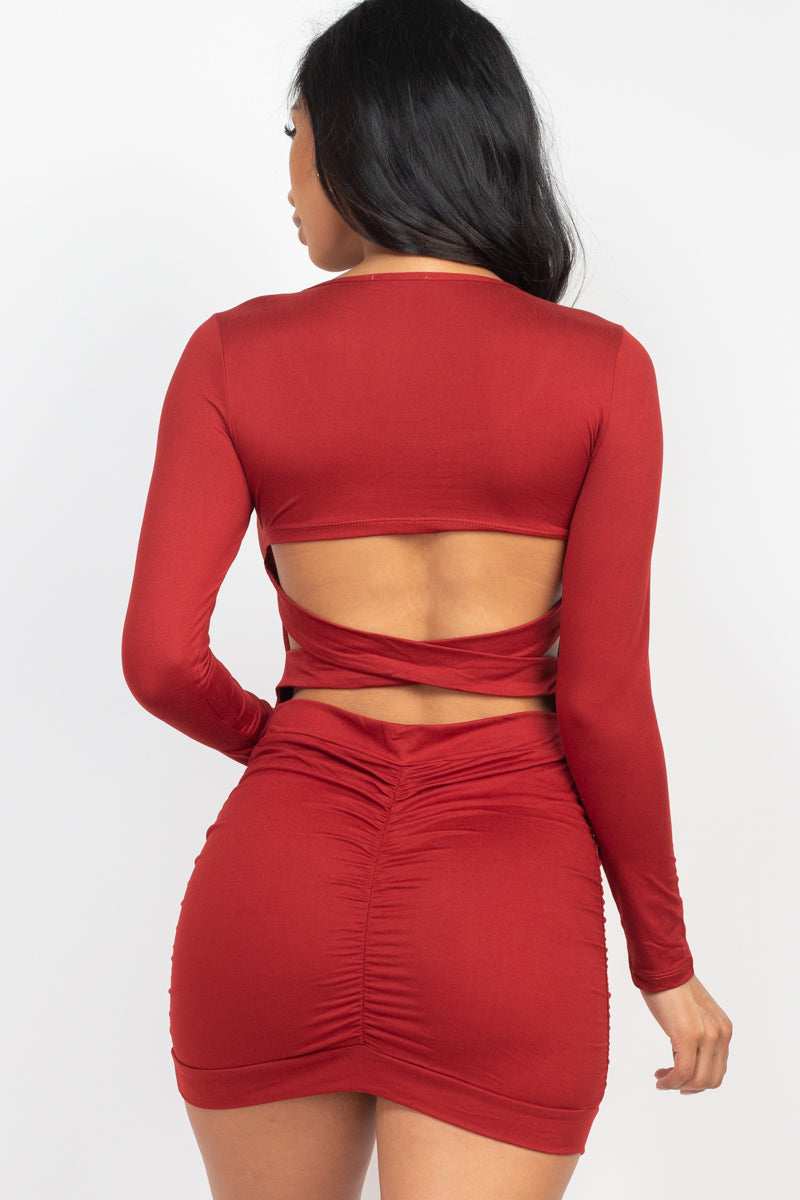 Crisscross Open Back Long Sleeve Bodycon Dress (CAPELLA)-19