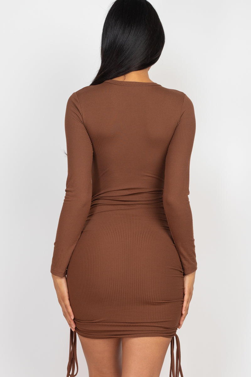 Ribbed Long Sleeve Drawstring Bodycon Dress (CAPELLA)-22