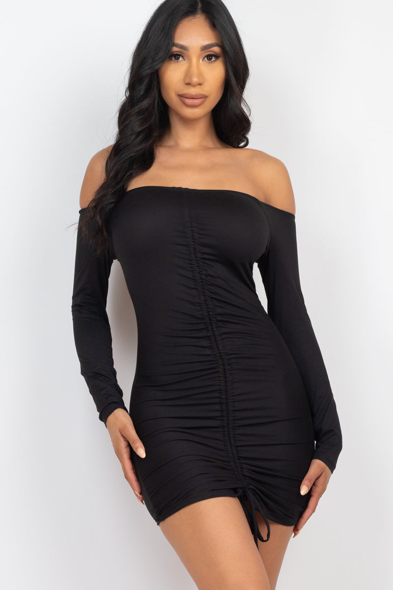 Off Shoulder Ruched Drawstring Bodycon Dress (CAPELLA)-20