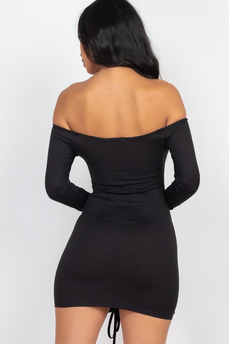 Off Shoulder Ruched Drawstring Bodycon Dress (CAPELLA)-22