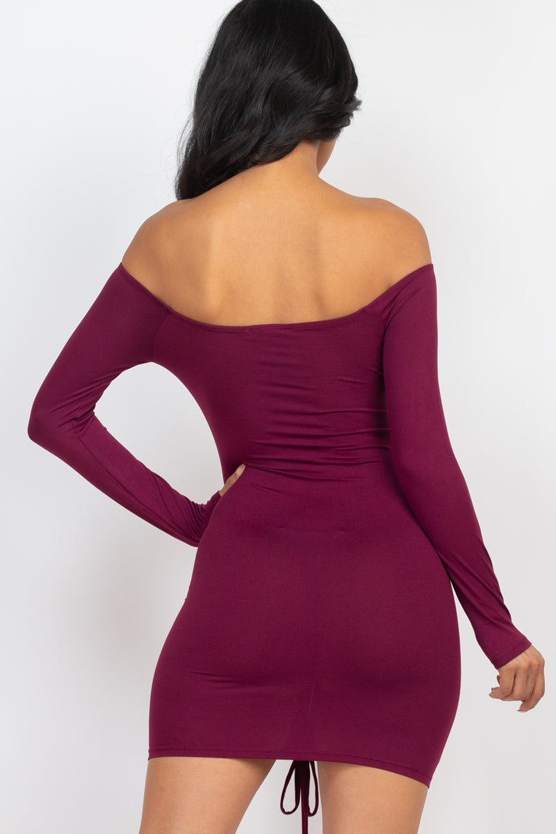 Off Shoulder Ruched Drawstring Bodycon Dress (CAPELLA)-27