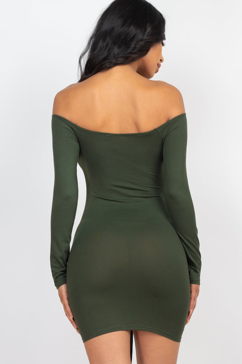 Off Shoulder Ruched Drawstring Bodycon Dress (CAPELLA)-12