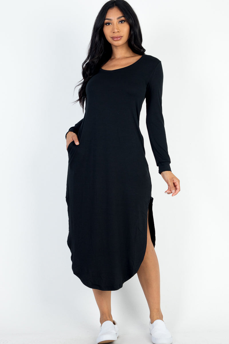 Long Sleeve Curved Hem Midi Dress (CAPELLA)-9