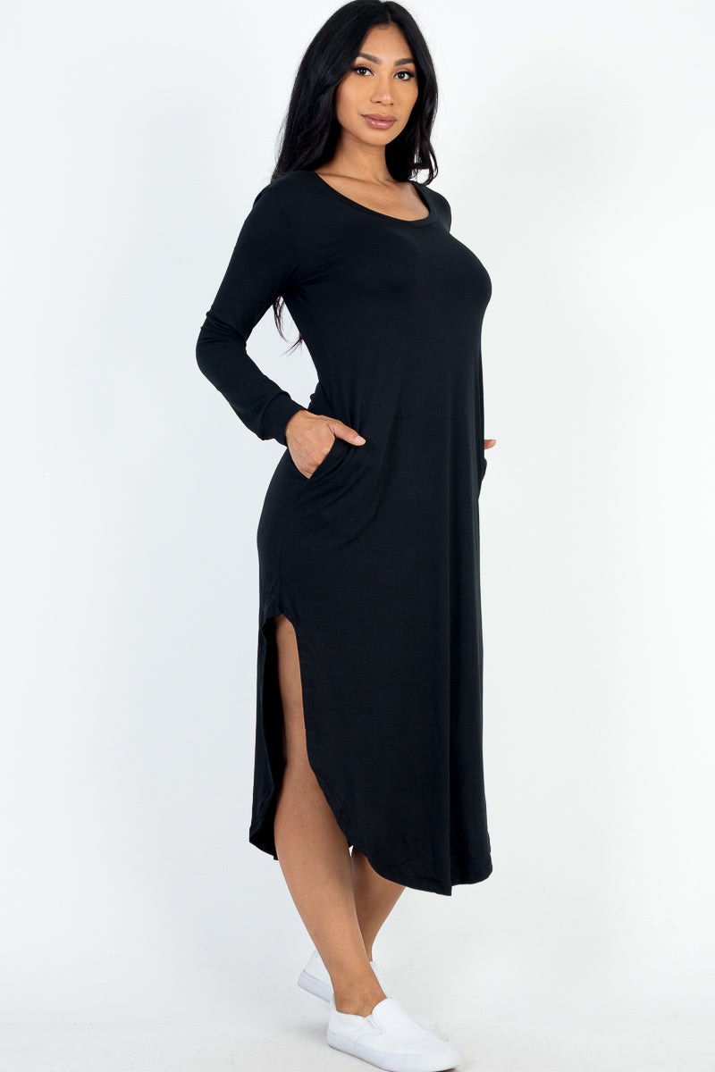 Long Sleeve Curved Hem Midi Dress (CAPELLA)-6