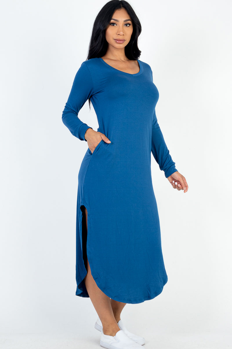 Long Sleeve Curved Hem Midi Dress (CAPELLA)-11