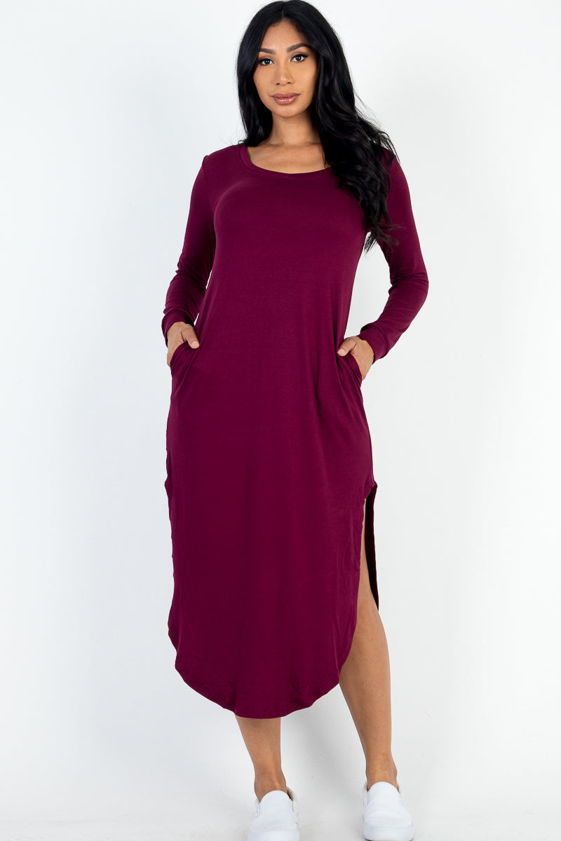 Long Sleeve Curved Hem Midi Dress (CAPELLA)-19