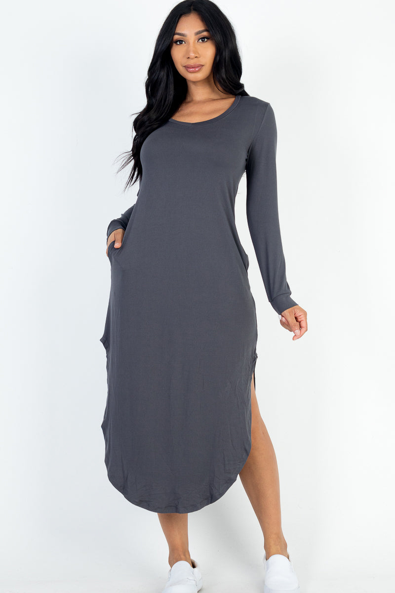 Long Sleeve Curved Hem Midi Dress (CAPELLA)-24