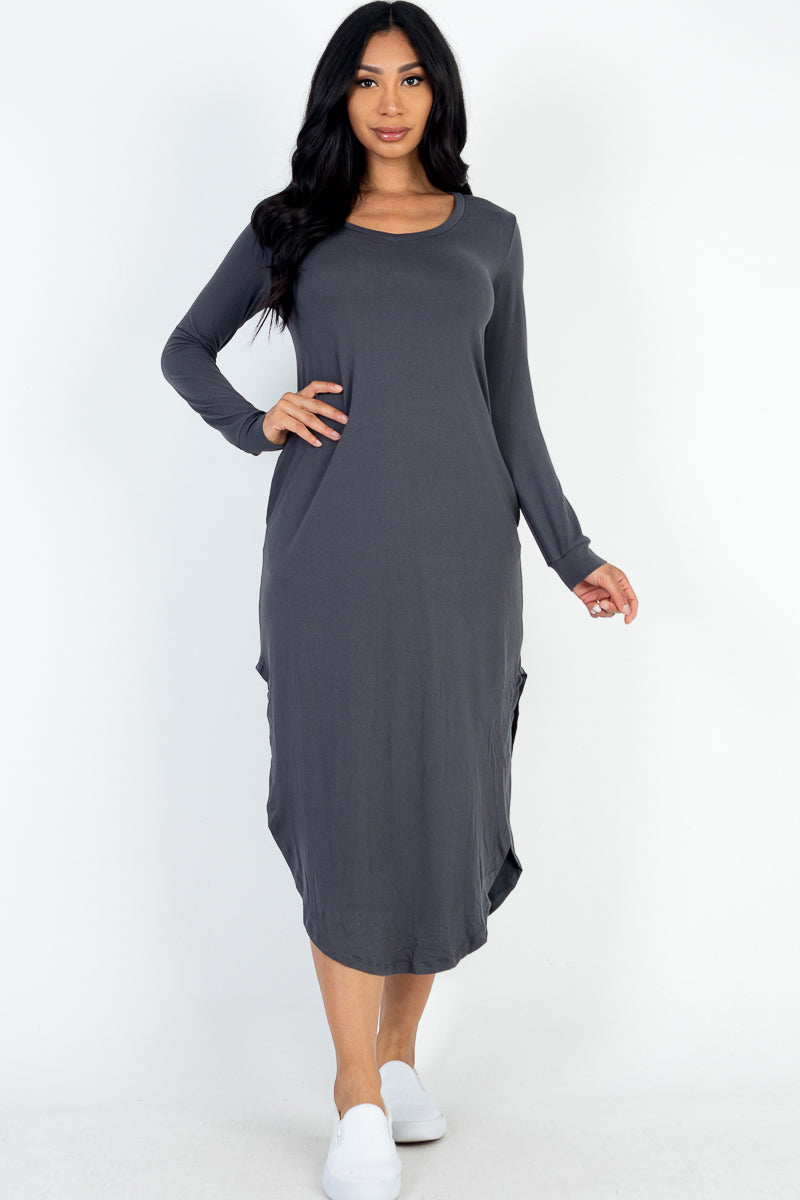 Long Sleeve Curved Hem Midi Dress (CAPELLA)-20