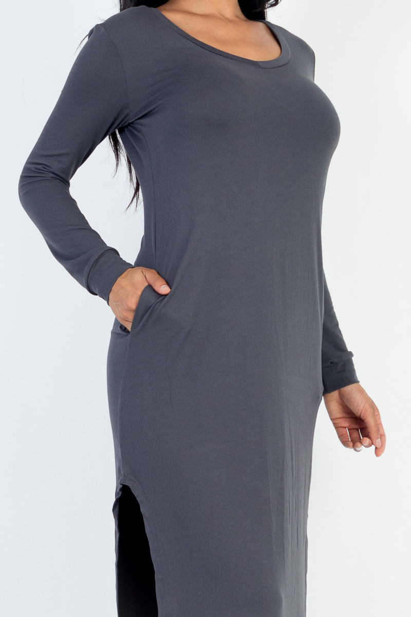 Long Sleeve Curved Hem Midi Dress (CAPELLA)-23