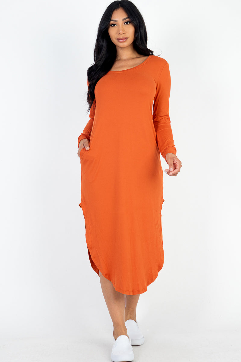 Long Sleeve Curved Hem Midi Dress (CAPELLA)-25