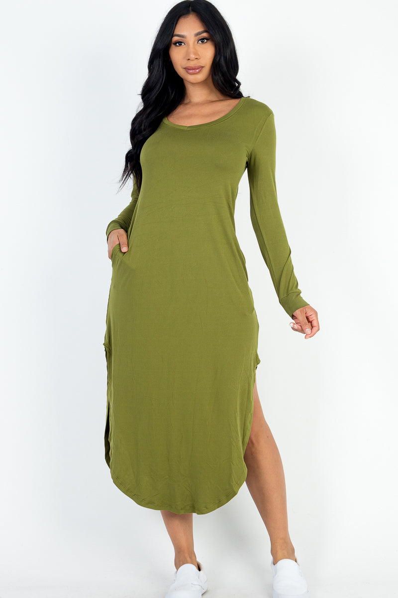 Long Sleeve Curved Hem Midi Dress (CAPELLA)-0