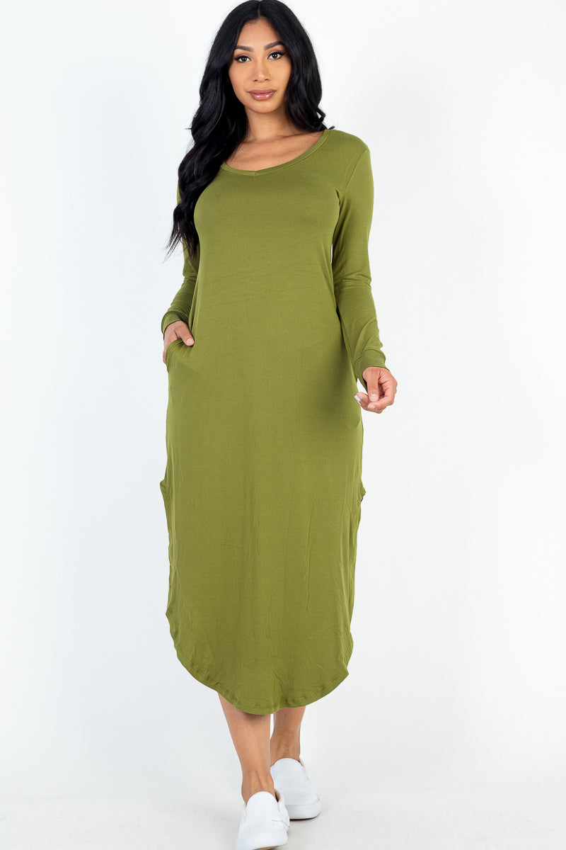 Long Sleeve Curved Hem Midi Dress (CAPELLA)-4