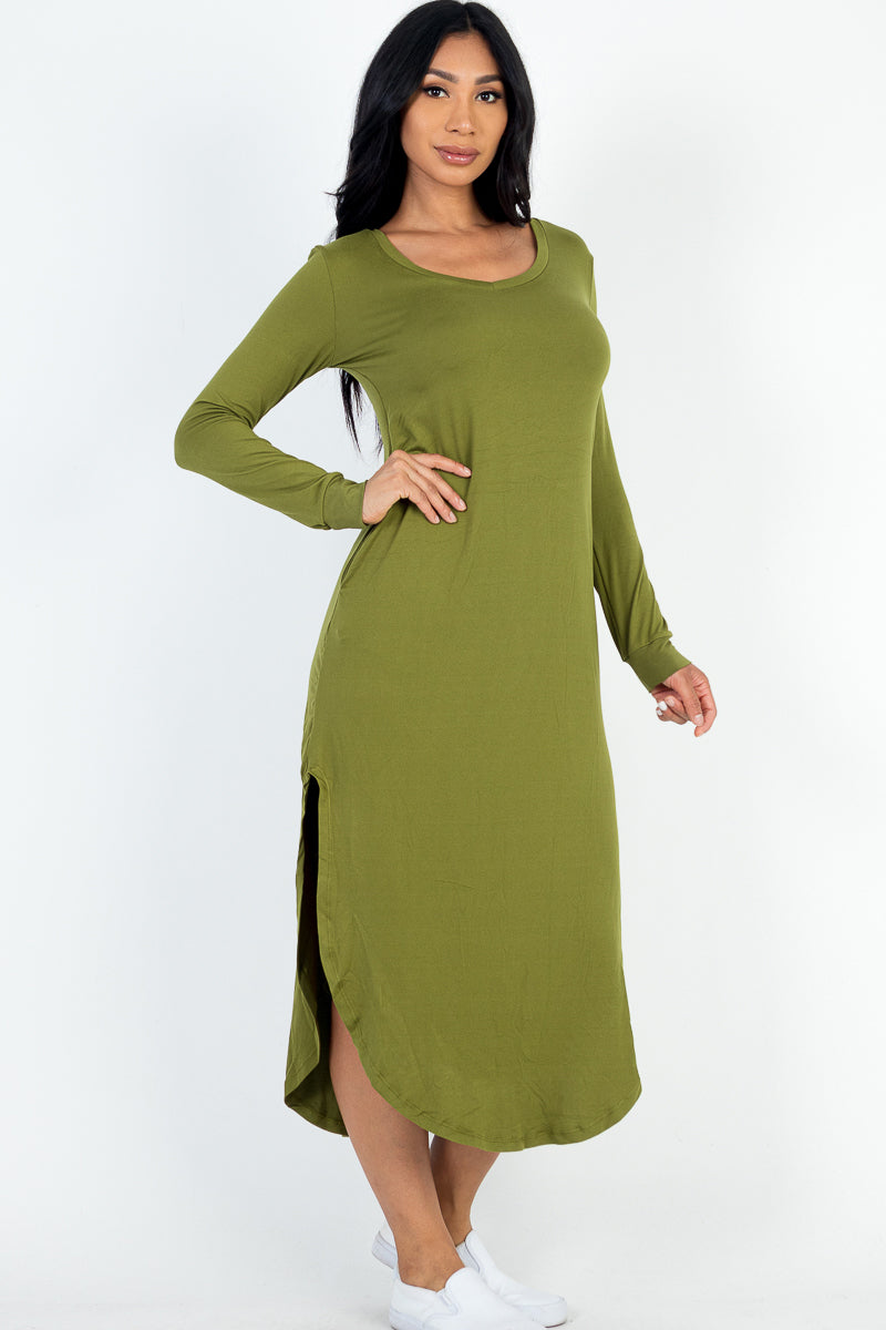 Long Sleeve Curved Hem Midi Dress (CAPELLA)-1