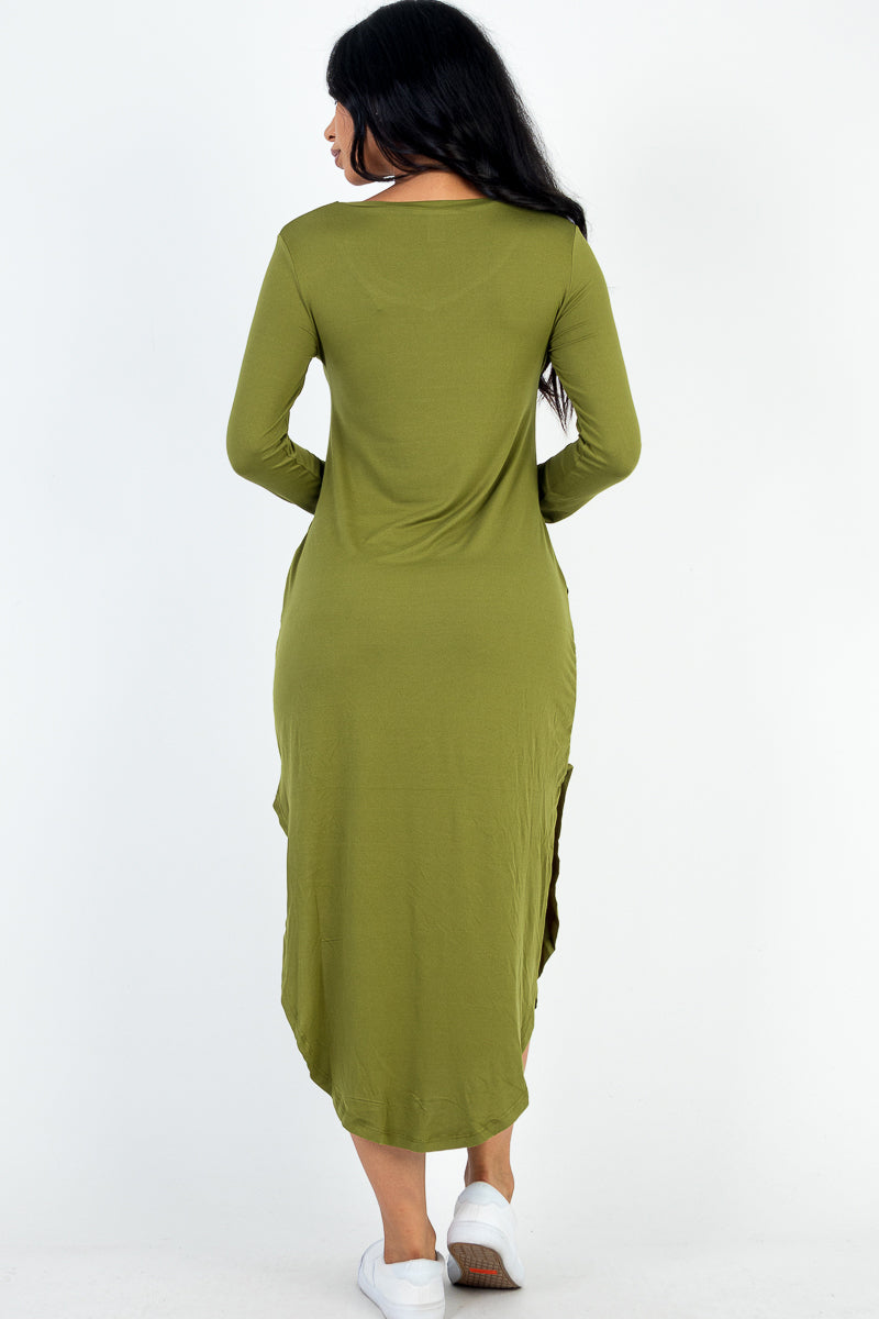 Long Sleeve Curved Hem Midi Dress (CAPELLA)-2