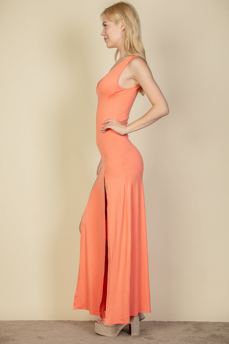 Plunge Neck Thigh Split Maxi Dress (CAPELLA)-1