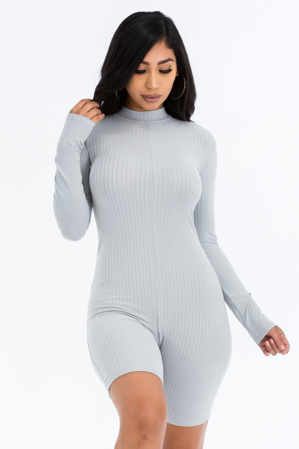 Mock Neck Ribbed Romper (CAPELLA)-43