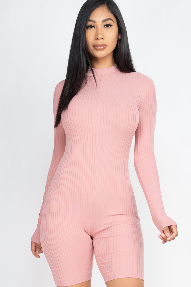 Mock Neck Ribbed Romper (CAPELLA)-5