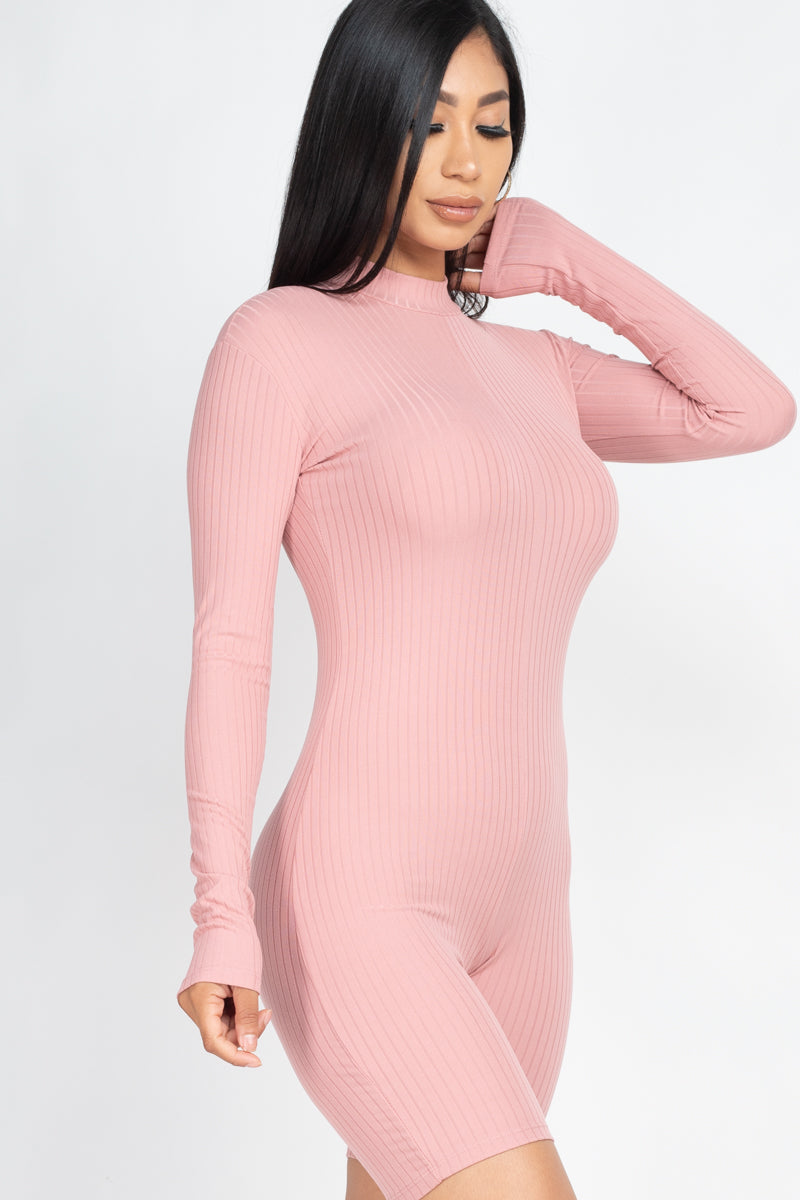 Mock Neck Ribbed Romper (CAPELLA)-7