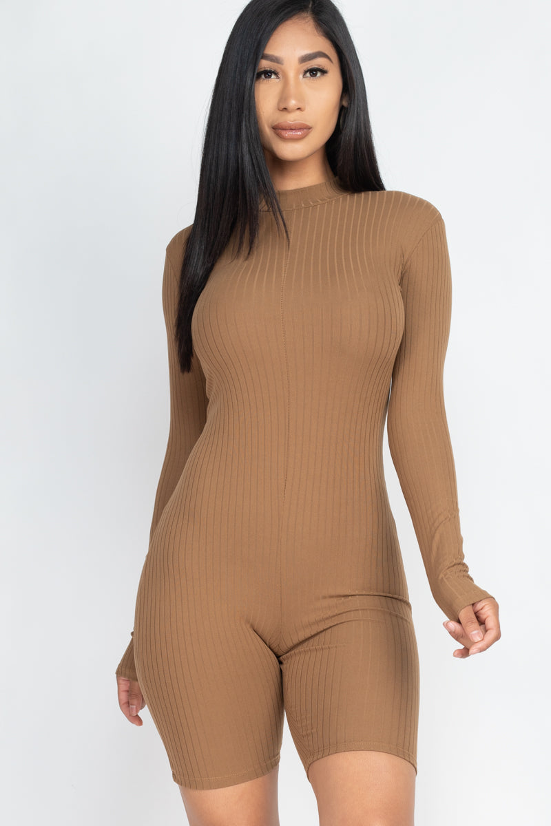 Mock Neck Ribbed Romper (CAPELLA)-11