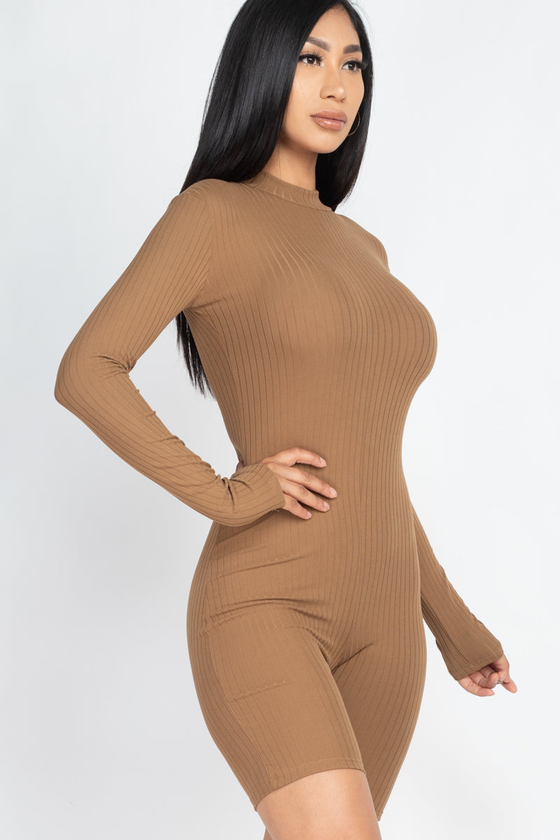 Mock Neck Ribbed Romper (CAPELLA)-12