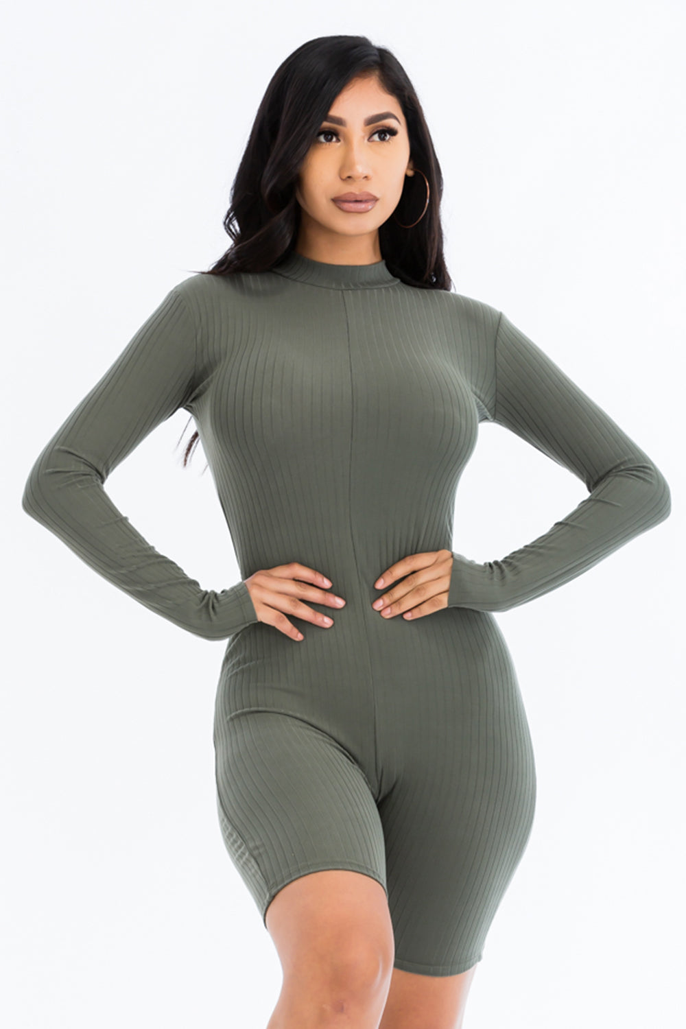 Mock Neck Ribbed Romper (CAPELLA)-18