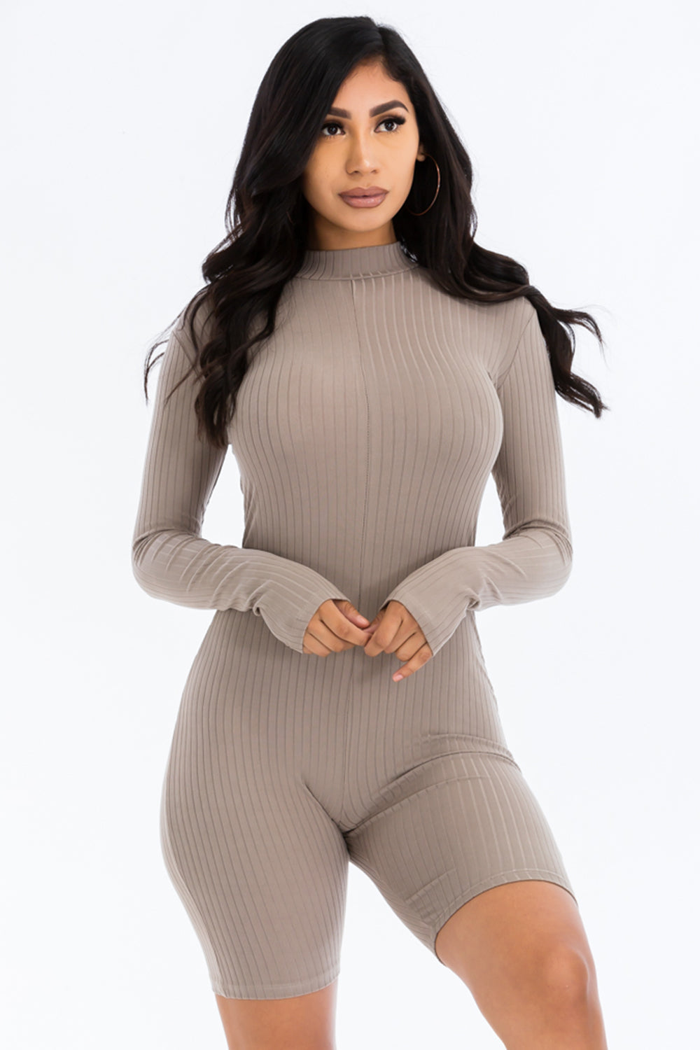 Mock Neck Ribbed Romper (CAPELLA)-23