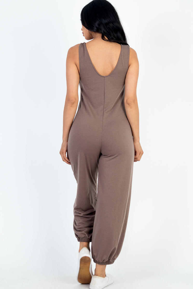 Casual Solid French Terry Sleeveless Scoop Neck Front Pocket Jumpsuit (CAPELLA)-17