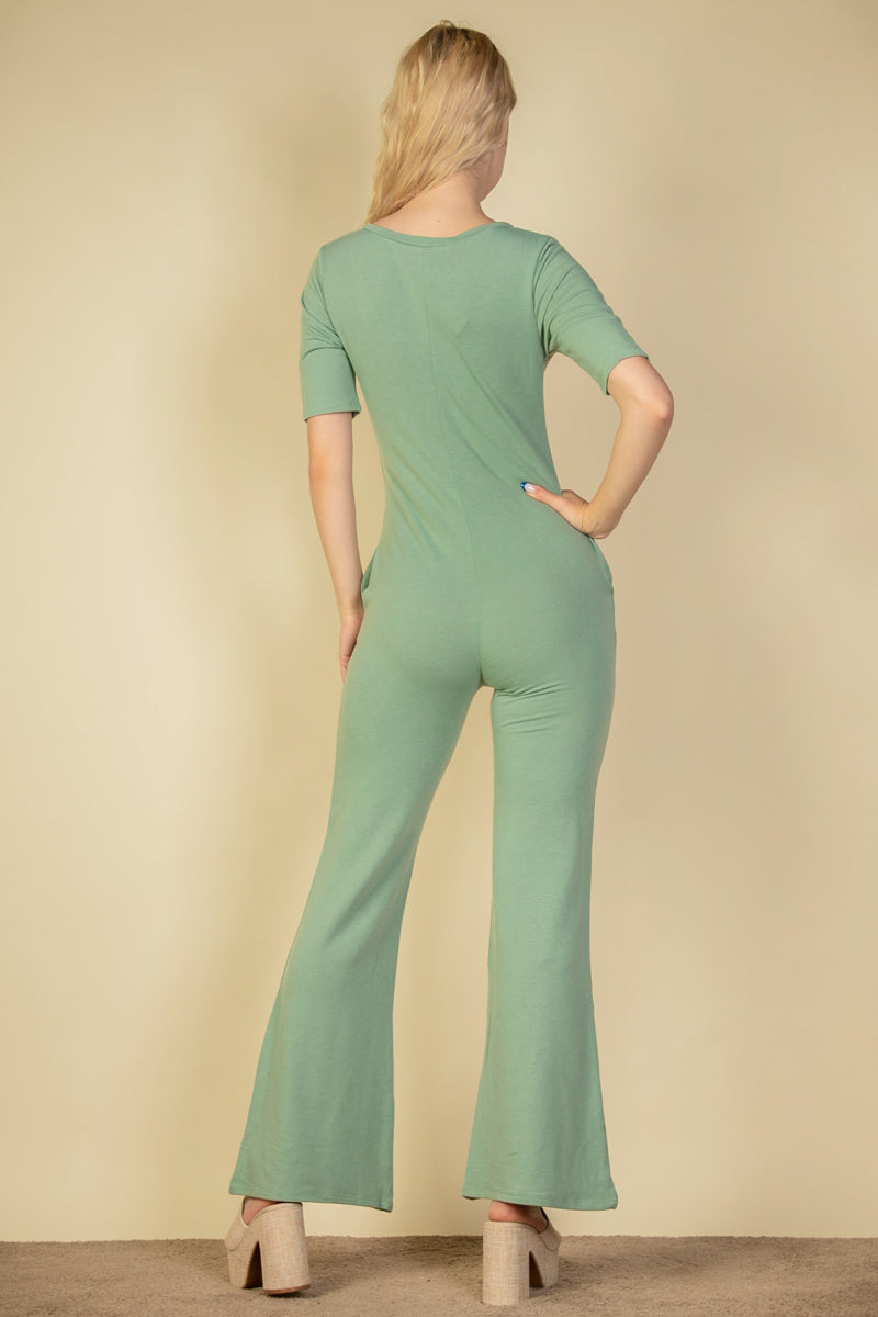 French Terry Short Sleeve Flare Jumpsuit (CAPELLA)-2