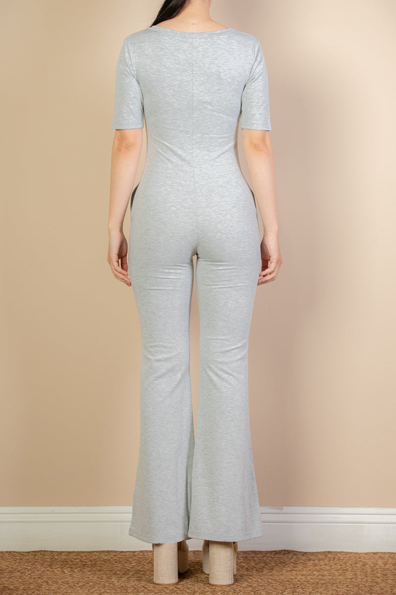 French Terry Short Sleeve Flare Jumpsuit (CAPELLA)-18