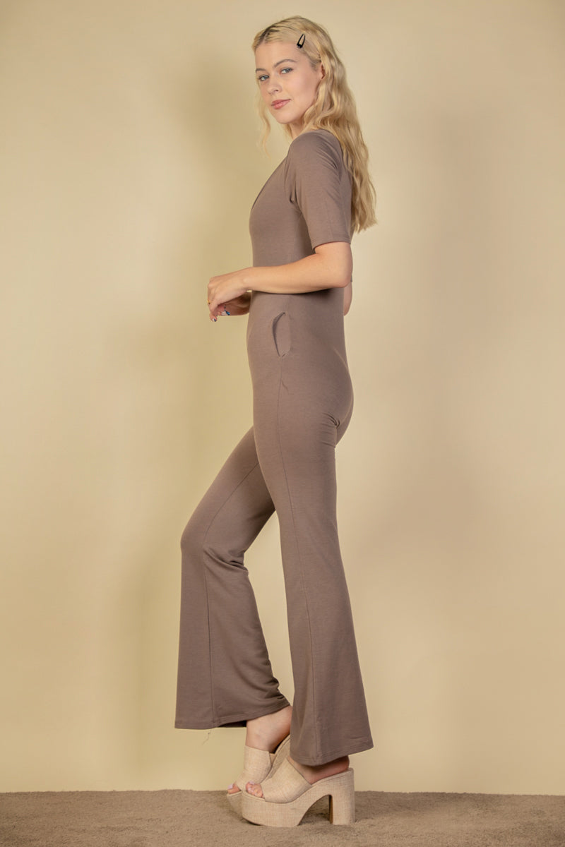 French Terry Short Sleeve Flare Jumpsuit (CAPELLA)-6