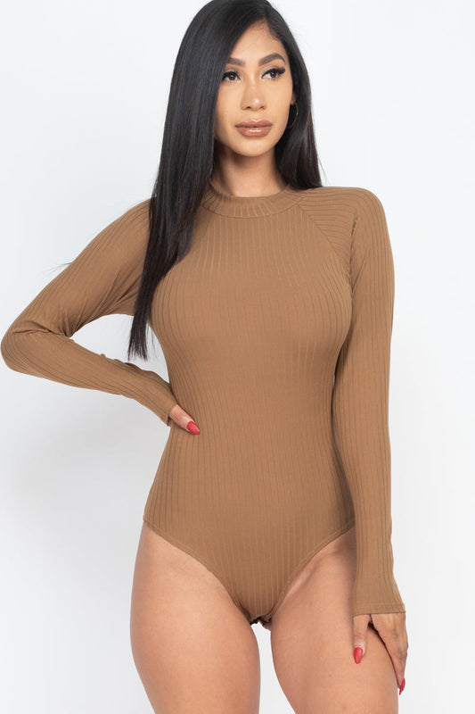 Ribbed Long Sleeve Mock Neck Bodysuit (CAPELLA)-40