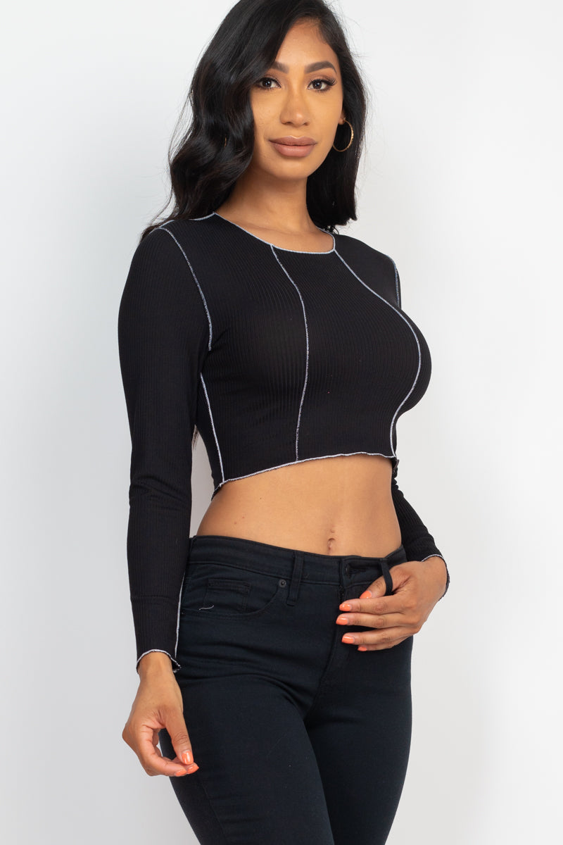 Exposed Seam Long Sleeve Ribbed Crop Top (CAPELLA)-16