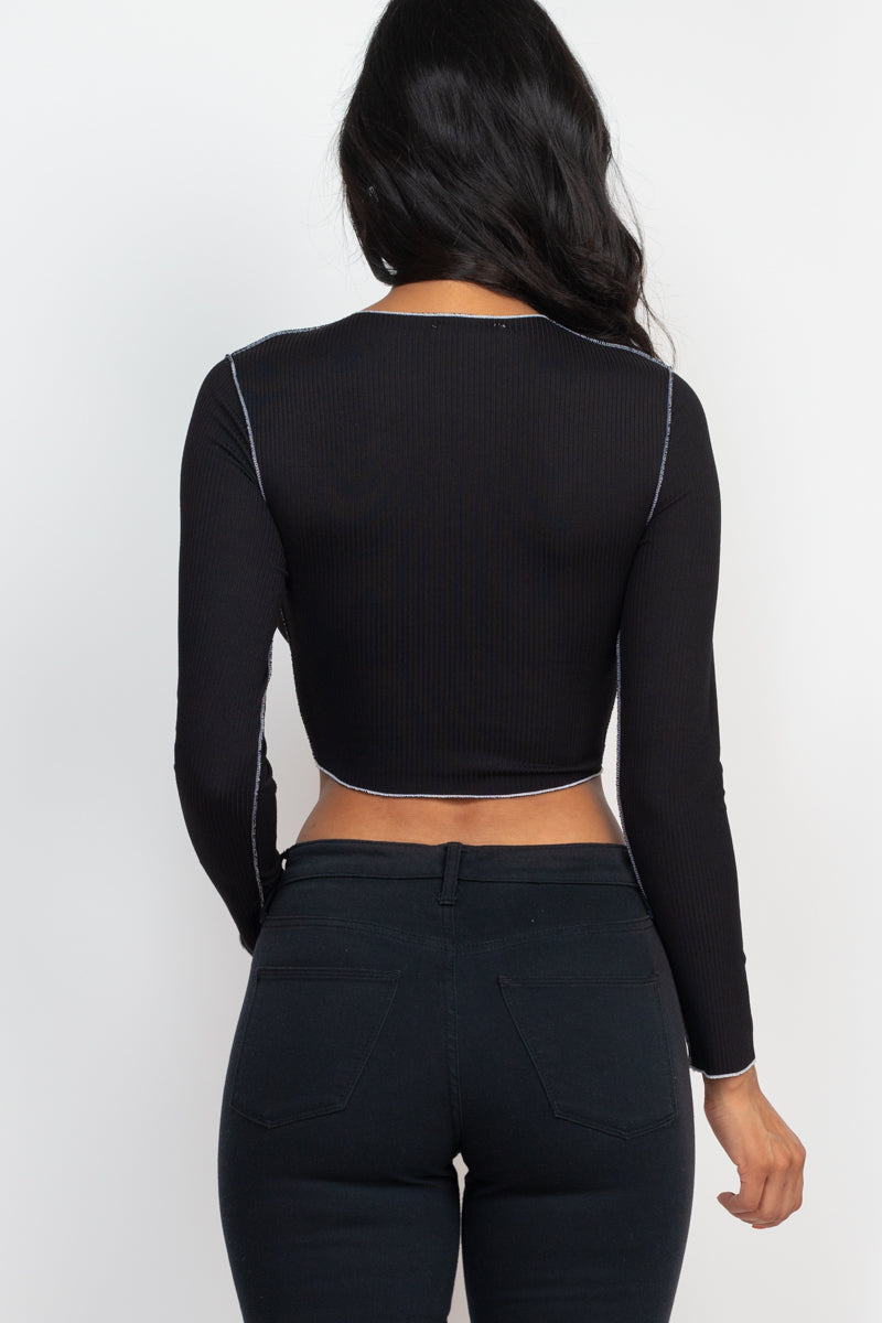 Exposed Seam Long Sleeve Ribbed Crop Top (CAPELLA)-17