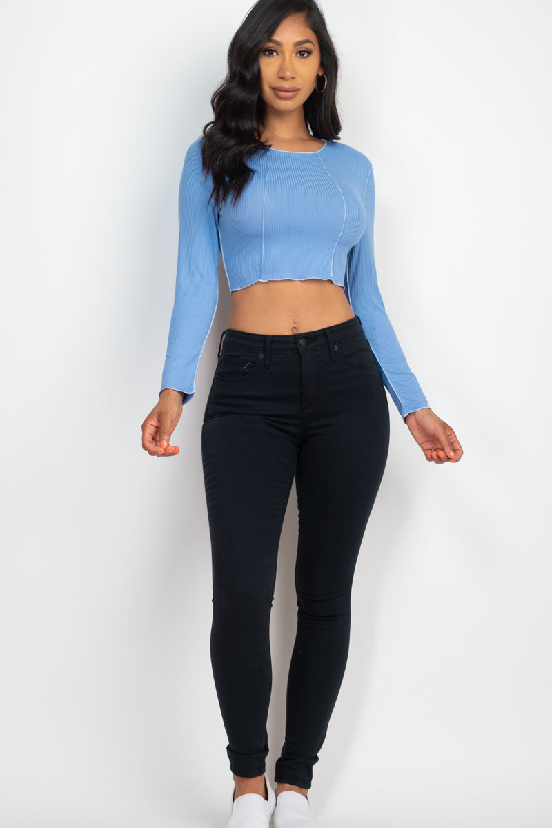 Exposed Seam Long Sleeve Ribbed Crop Top (CAPELLA)-24