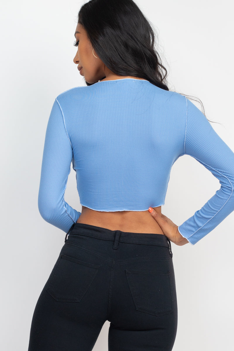 Exposed Seam Long Sleeve Ribbed Crop Top (CAPELLA)-22